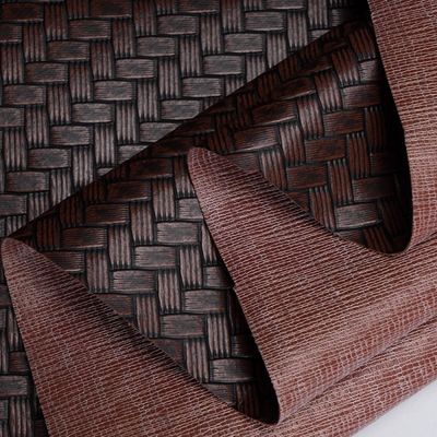 0.6 मिमी इम्बोस्ड पैकेजिंग लेदर नकली बुना हुआ पीवीसी लेदर बड़ा मैट बुना हुआ