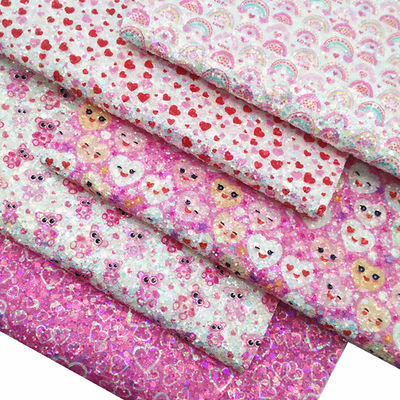 मुद्रित गुलाबी पीयू पॉलीयूरेथेन चमड़े चमक वेलेंटाइन दिवस प्यार के आकार ग्रेटल