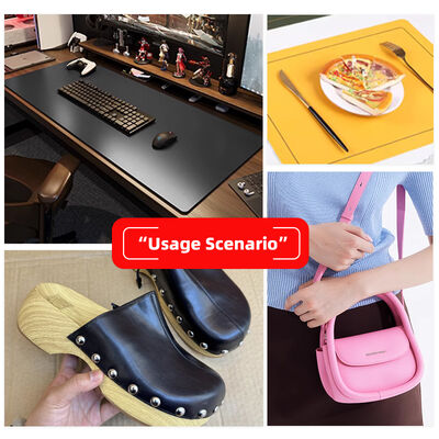 ईसीओ 160 सेमी चौड़ा पीवीसी काउहाइड पैटर्न डबल फेस्ड विभिन्न रंग कृत्रिम सिंथेटिक चमड़ा जूते टेबल मैट और बैग फैब्रिक