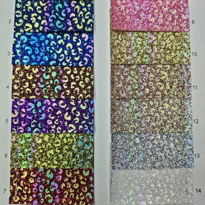 Laser Iridescent Leopard Print Glitter Synthetic Leather, Mesh Backed Faux Leather for Handbags Shoes DIY Craft Accessories