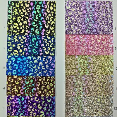 Laser Iridescent Leopard Print Glitter Synthetic Leather, Mesh Backed Faux Leather for Handbags Shoes DIY Craft Accessories