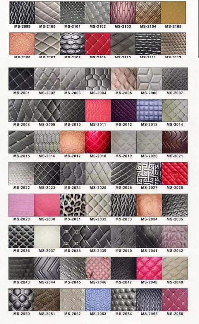 कस्टम 7.0 मिमी मोटी रजाईदार पीवीसी सिंथेटिक लेदर कढ़ाईदार उभरा हुआ स्ट्रेची पॉलीयूरेथेन फोम कार सीट फुट सजावटी सोफे 5