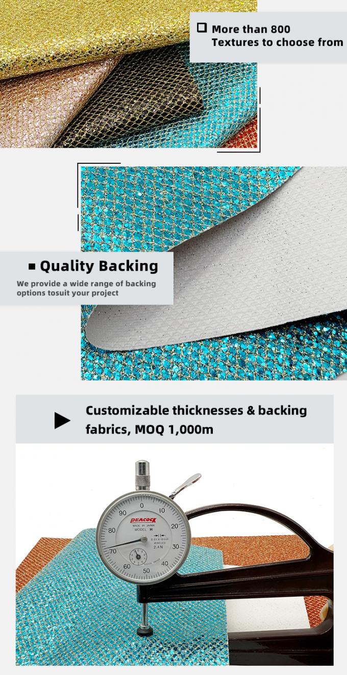 जूते के सामान बैग पैकेजिंग सोफा आउटडोर लाइनिंग के लिए मेश-टाइप कोर्स ग्लिटर पीवीसी सिंथेटिक लेदर स्ट्रेच फॉक्स लेदर सामग्री 5