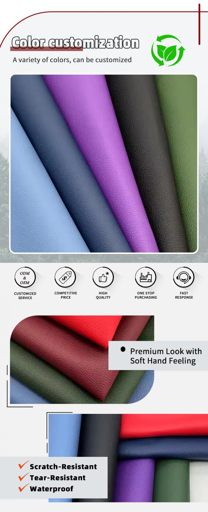 डी90 लिची इम्बोस्ड फेक्स लेदर फैब्रिक 150CM चौड़ा पीवीसी कृत्रिम सिंथेटिक लेदर सोफा बैग कुर्सी कार पैर मैट फर्नीचर के लिए 4