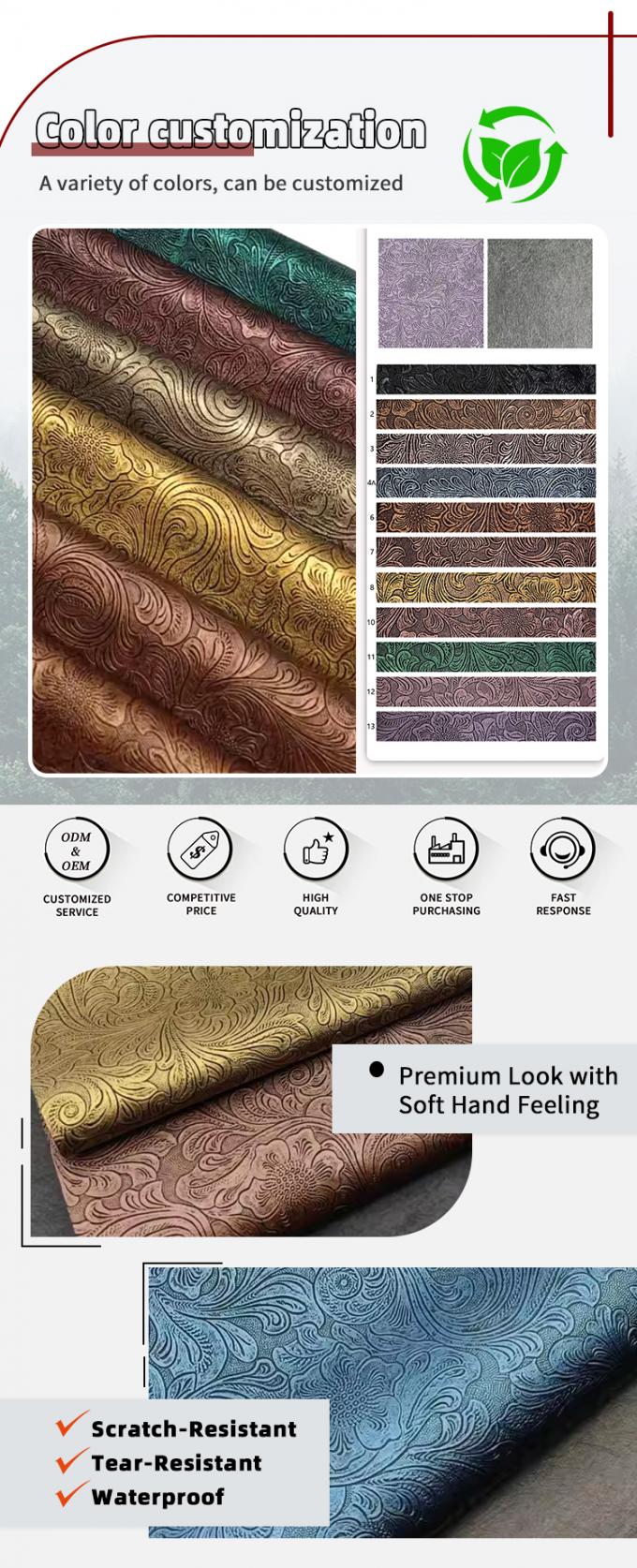 पीवीसी फूल पैटर्न कृत्रिम सिंथेटिक चमड़े वॉलेट बॉक्स जूते Ntoebook नकली चमड़े के कपड़े 4