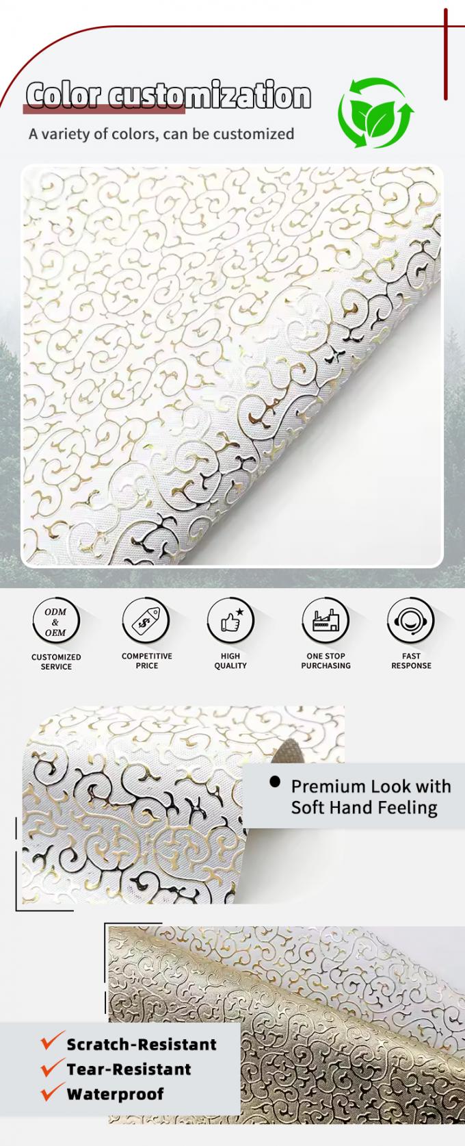 थोक पीवीसी गोल्डन फिल्म एम्बॉस्ड स्टाइल आर्टिफिशियल सिंथेटिक लेदर बैग पैकेजिंग बॉक्स जूते नोटबुक फैब्रिक के लिए 4