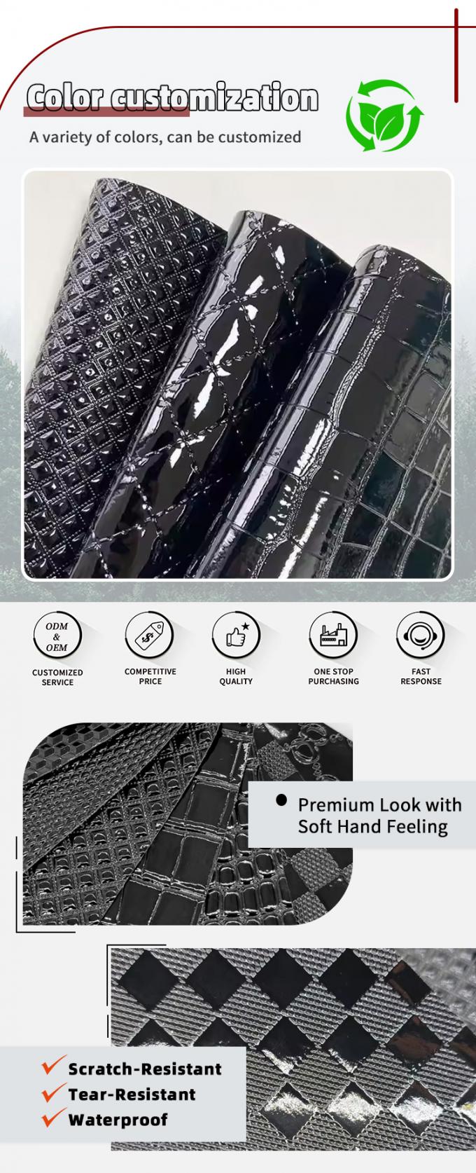 जूते के बैग की सजावट के लिए उच्च-चमकदार पीवीसी मगरमच्छ उभरा हुआ बुना हुआ अनाज ज्यामिति पशु सिंथेटिक कृत्रिम चमड़ा शिल्प के लिए 4